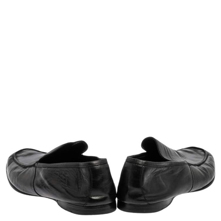 Pre Owned Ermenegildo Zegna Black Leather Slip On  Loafers Size 43.5 