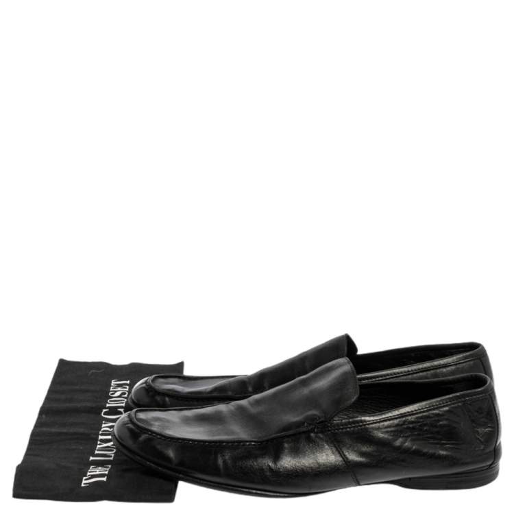 Pre Owned Ermenegildo Zegna Black Leather Slip On  Loafers Size 43.5 