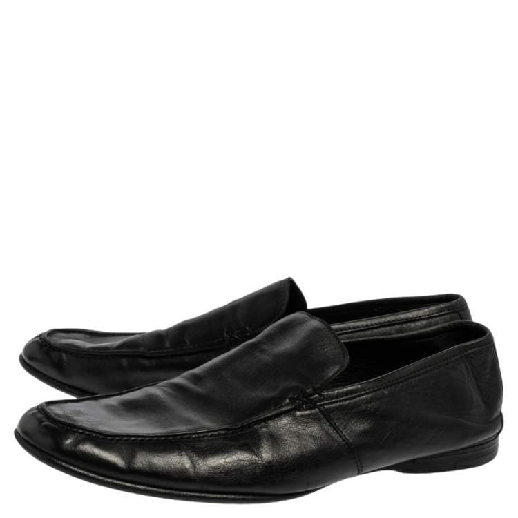 Pre Owned Ermenegildo Zegna Black Leather Slip On  Loafers Size 43.5 