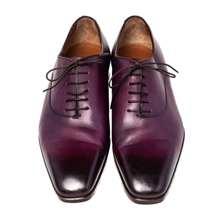 Pre Owned Ermenegildo Zegna Burgundy Leather Lace Up Oxfords Size 43