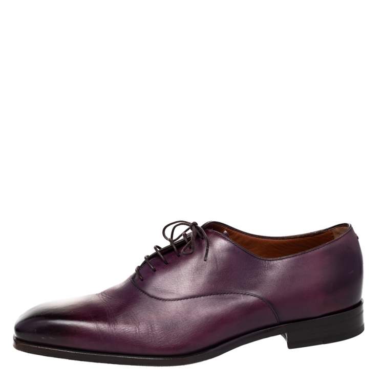 Pre Owned Ermenegildo Zegna Burgundy Leather Lace Up Oxfords Size 43