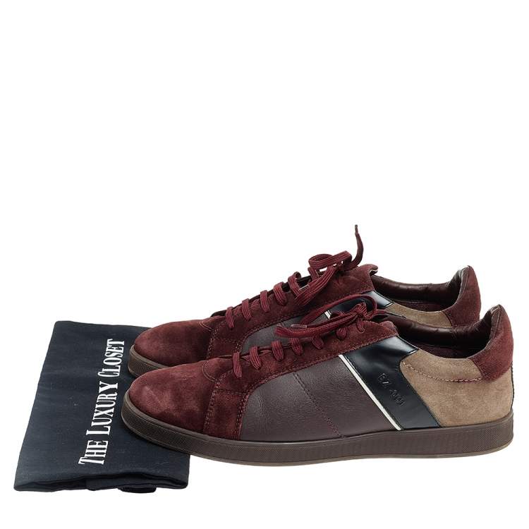 Pre Owned Ermenegildo Zegna Burgundy/Grey Suede And Leather Low Top Sneakers Size 44