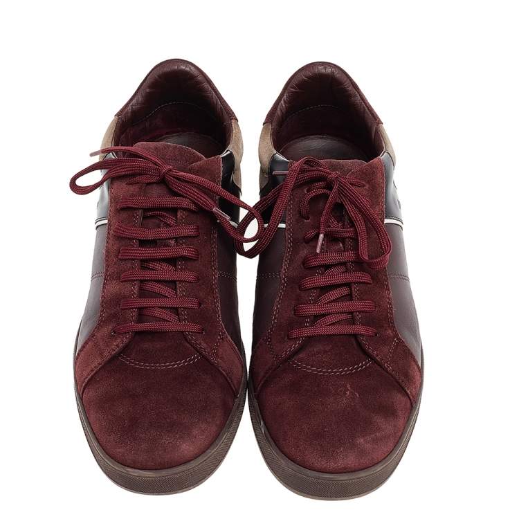 Pre Owned Ermenegildo Zegna Burgundy/Grey Suede And Leather Low Top Sneakers Size 44
