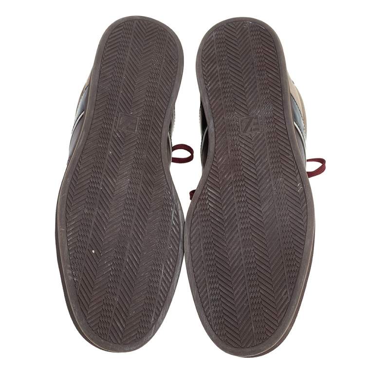 Pre Owned Ermenegildo Zegna Burgundy/Grey Suede And Leather Low Top Sneakers Size 44
