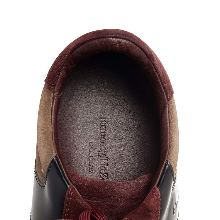 Pre Owned Ermenegildo Zegna Burgundy/Grey Suede And Leather Low Top Sneakers Size 44