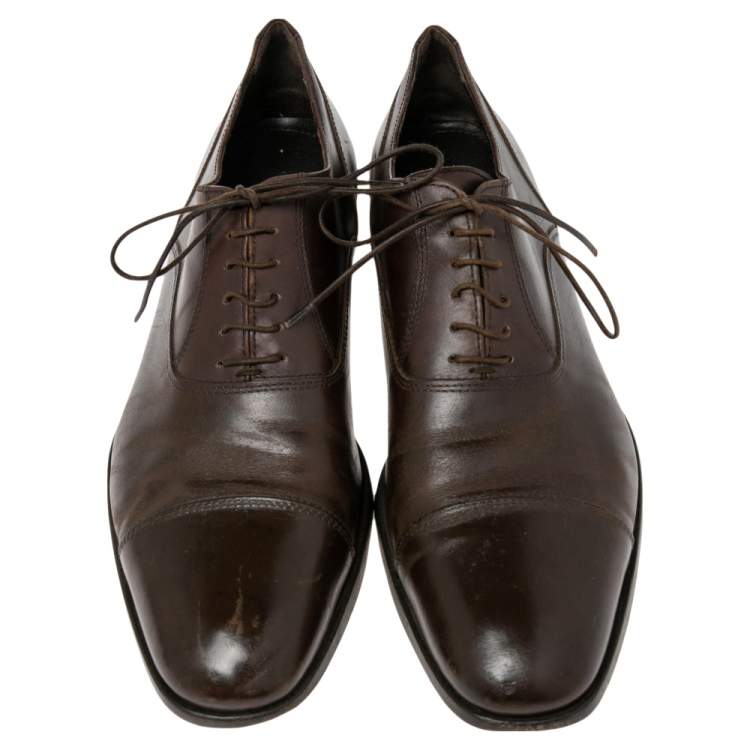 Pre Owned Ermenegildo Zegna Brown Leather Lace Up Oxfords 43.5