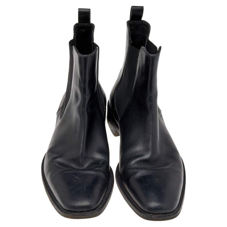 Pre Owned  Ermenegildo Zegna Black Leather Chelsea Boots Size 42