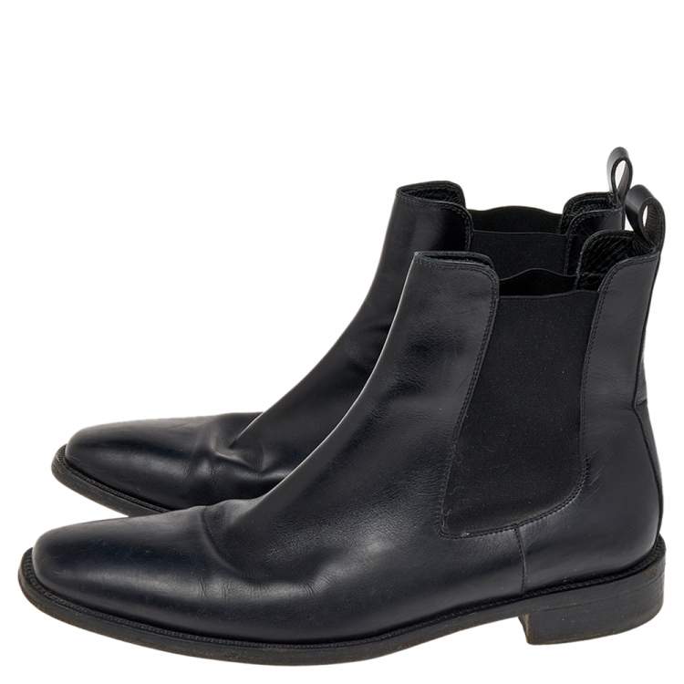 Pre Owned  Ermenegildo Zegna Black Leather Chelsea Boots Size 42