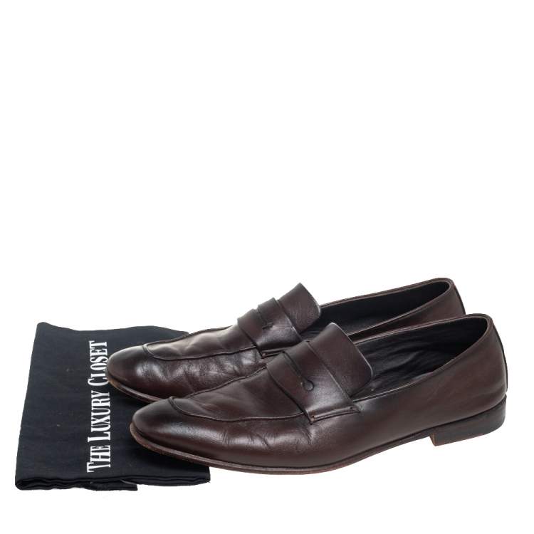 Pre Owned Ermenegildo Zegna Brown Leather Penny Loafers Size 44.5