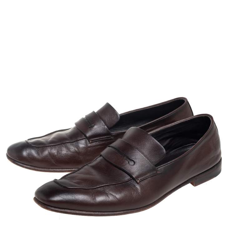 Pre Owned Ermenegildo Zegna Brown Leather Penny Loafers Size 44.5