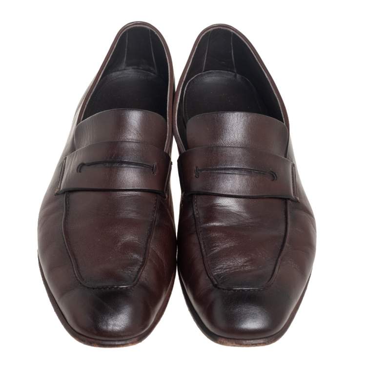 Pre Owned Ermenegildo Zegna Brown Leather Penny Loafers Size 44.5