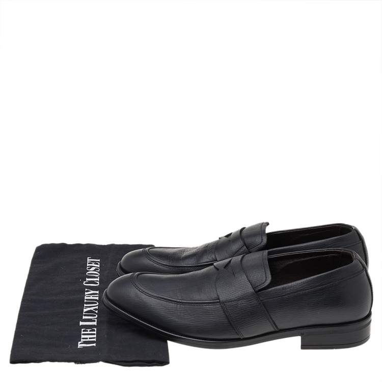 Pre Owned Ermenegildo Zegna Black Leather Slip on Loafers Size 41
