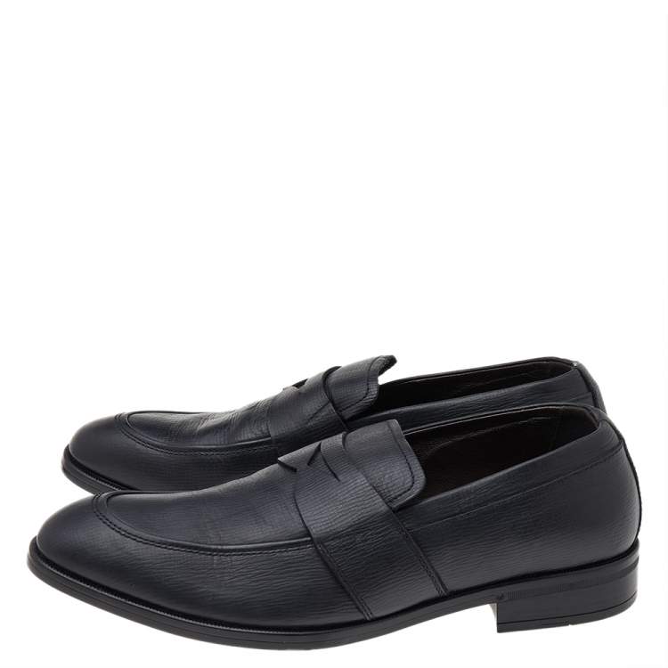 Pre Owned Ermenegildo Zegna Black Leather Slip on Loafers Size 41
