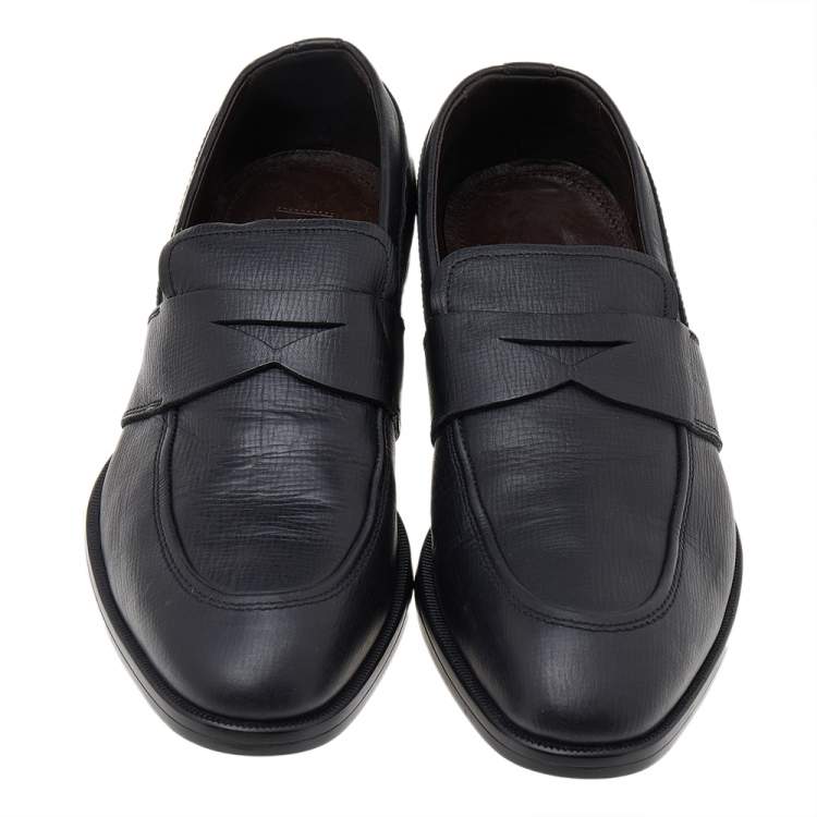 Pre Owned Ermenegildo Zegna Black Leather Slip on Loafers Size 41