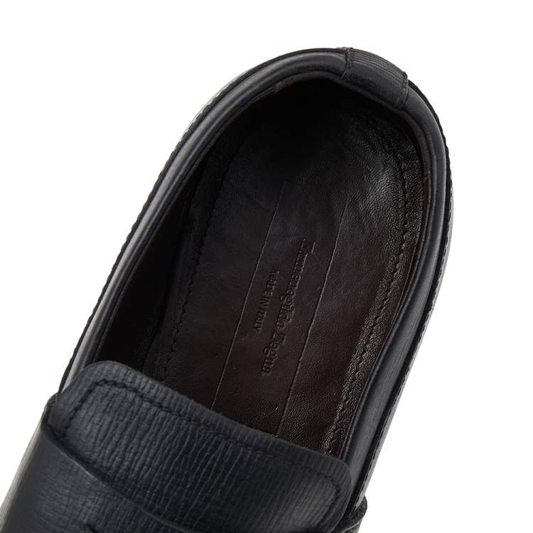 Pre Owned Ermenegildo Zegna Black Leather Slip on Loafers Size 41