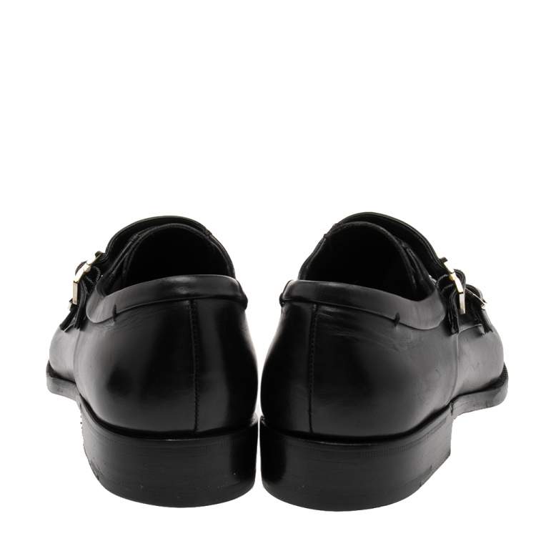 Pre Owned Ermenegildo Zegna Black Leather Monk Strap Oxfords Size 42.5