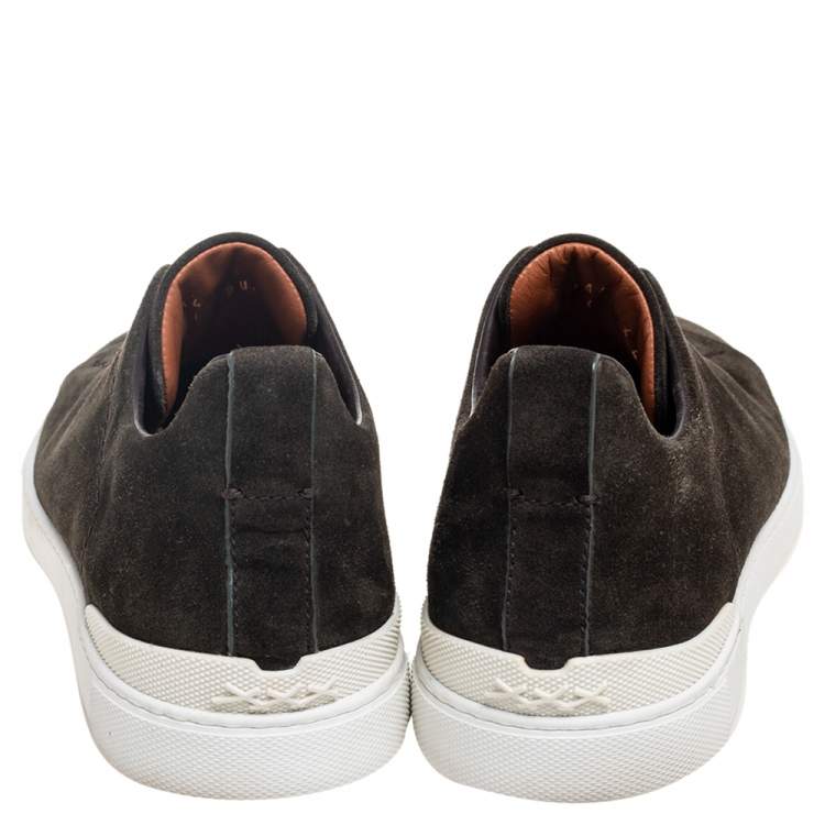 Pre Owned Ermenegildo Zegna Dark Green Suede Triple Stitch Slip On Sneakers Size 42