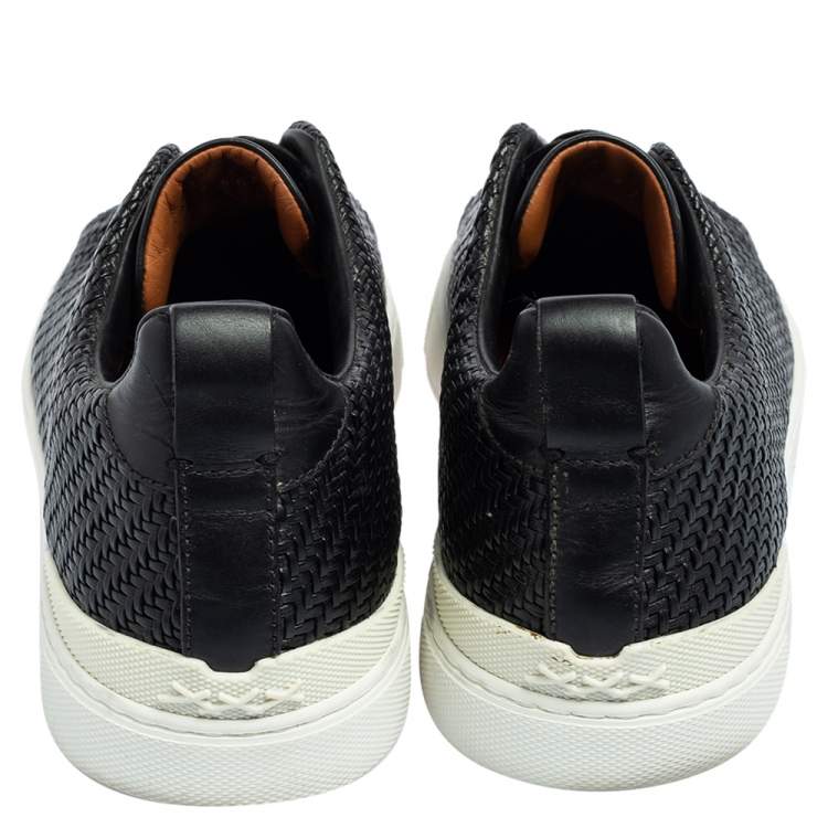 Pre Owned Ermenegildo Zegna Couture Black Woven Leather Pelle Tessuta Slip On Sneakers Size 43