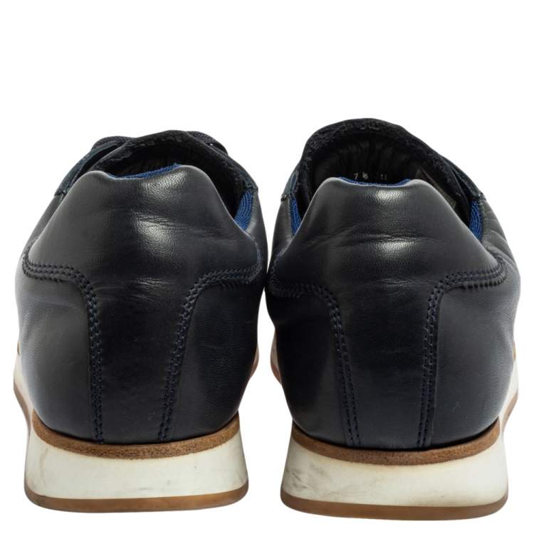 Pre Owned Ermenegildo Zegna Navy Blue Leather Lace Up Sneakers Size 42.5 