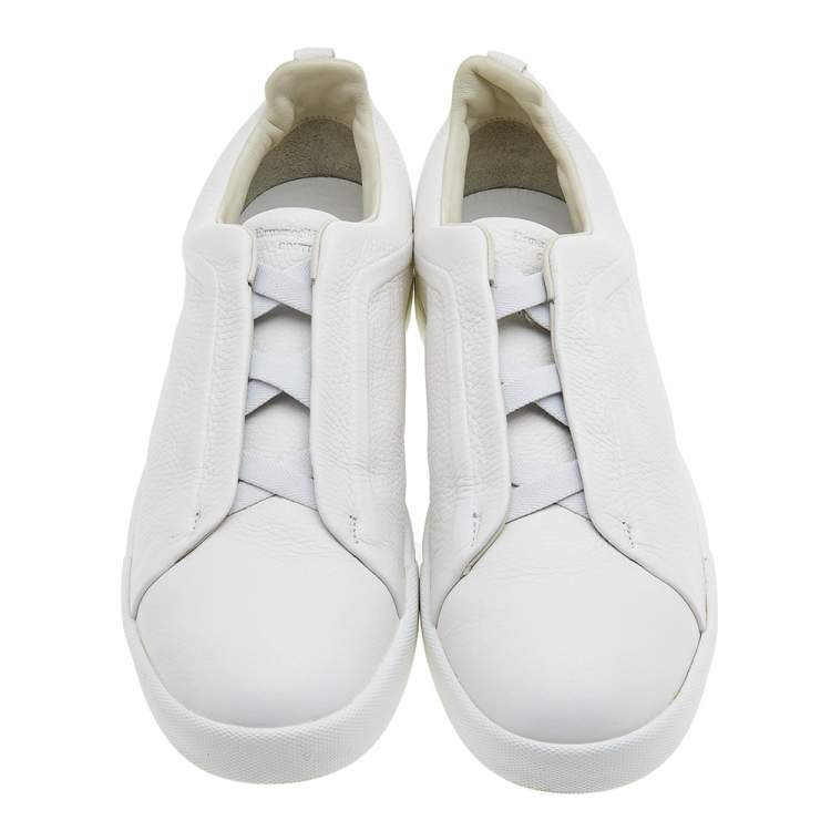 Pre Owned Ermenegildo Zegna Couture White Leather Triple Stitch Low Top Sneakers Size 46