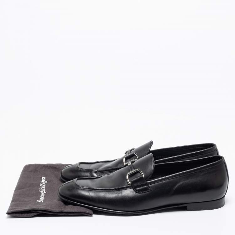 Pre Owned Ermenegildo Zegna Black Leather Buckle Loafers Size 41.5