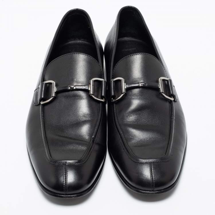Pre Owned Ermenegildo Zegna Black Leather Buckle Loafers Size 41.5