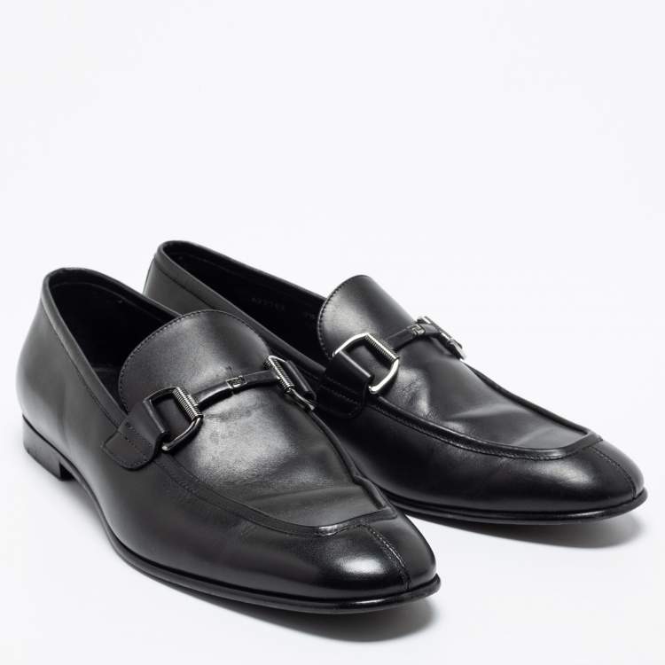 Pre Owned Ermenegildo Zegna Black Leather Buckle Loafers Size 41.5