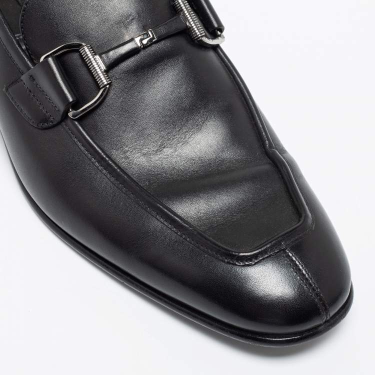 Pre Owned Ermenegildo Zegna Black Leather Buckle Loafers Size 41.5