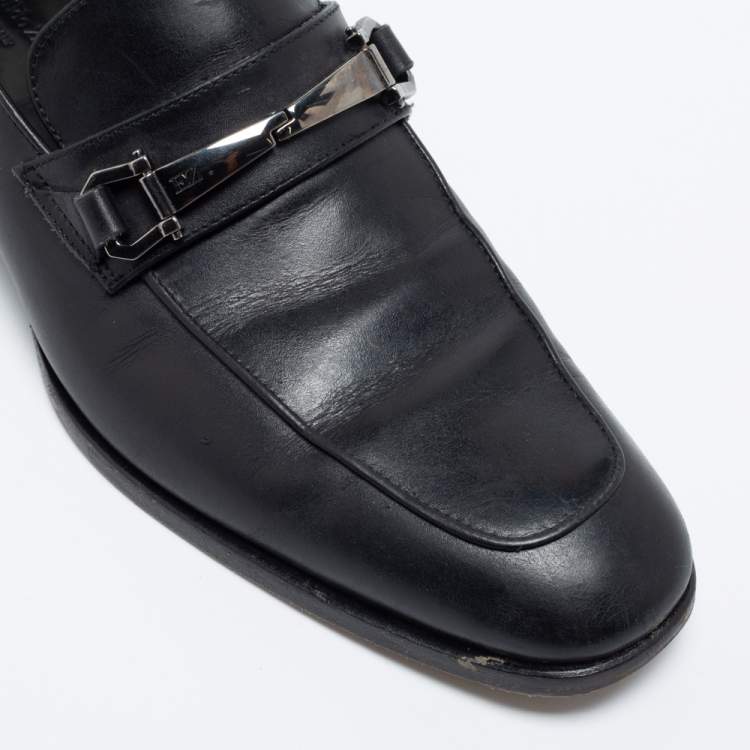 Pre Owned Ermenegildo Zegna Black Leather Buckle Loafers Size 41.5