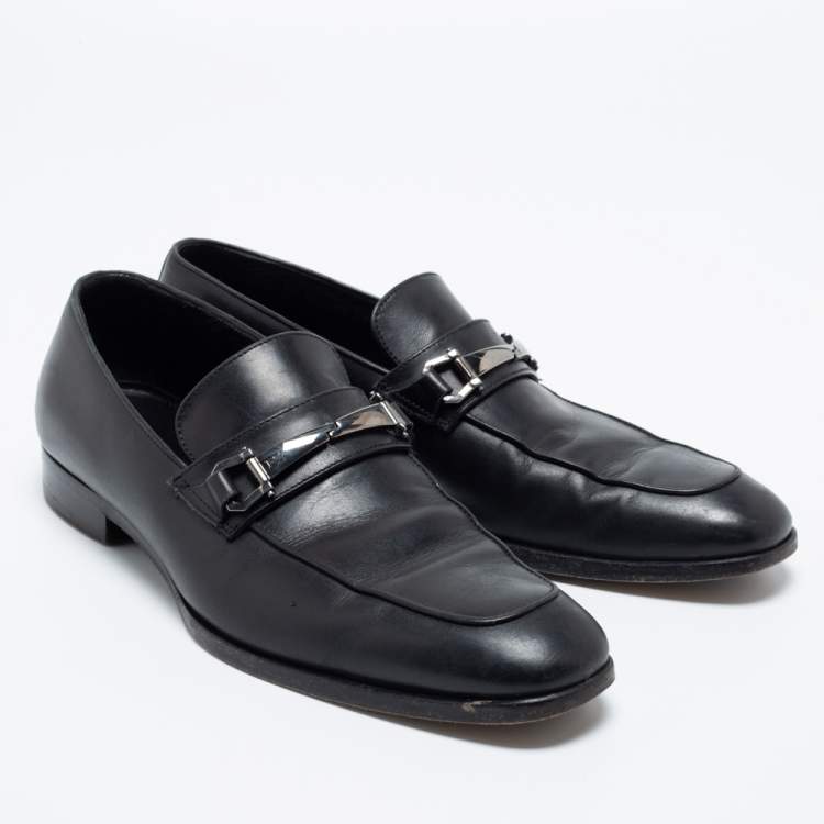 Pre Owned Ermenegildo Zegna Black Leather Buckle Loafers Size 41.5
