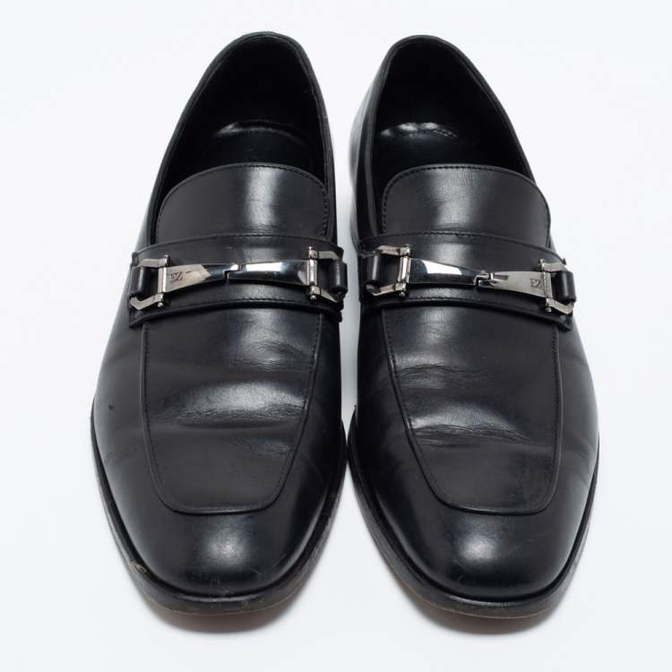Pre Owned Ermenegildo Zegna Black Leather Buckle Loafers Size 41.5