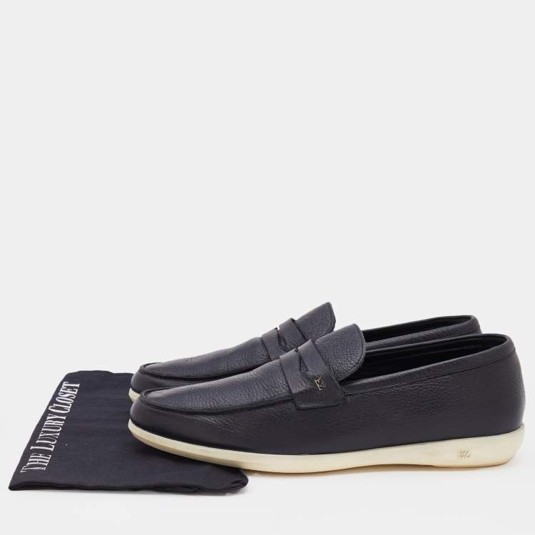 Pre Owned Ermenegildo Zegna Black Leather Slip On Penny Slip On Loafers Size 43.5