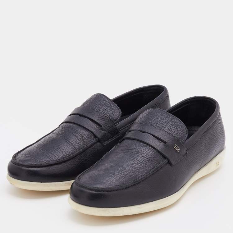 Pre Owned Ermenegildo Zegna Black Leather Slip On Penny Slip On Loafers Size 43.5