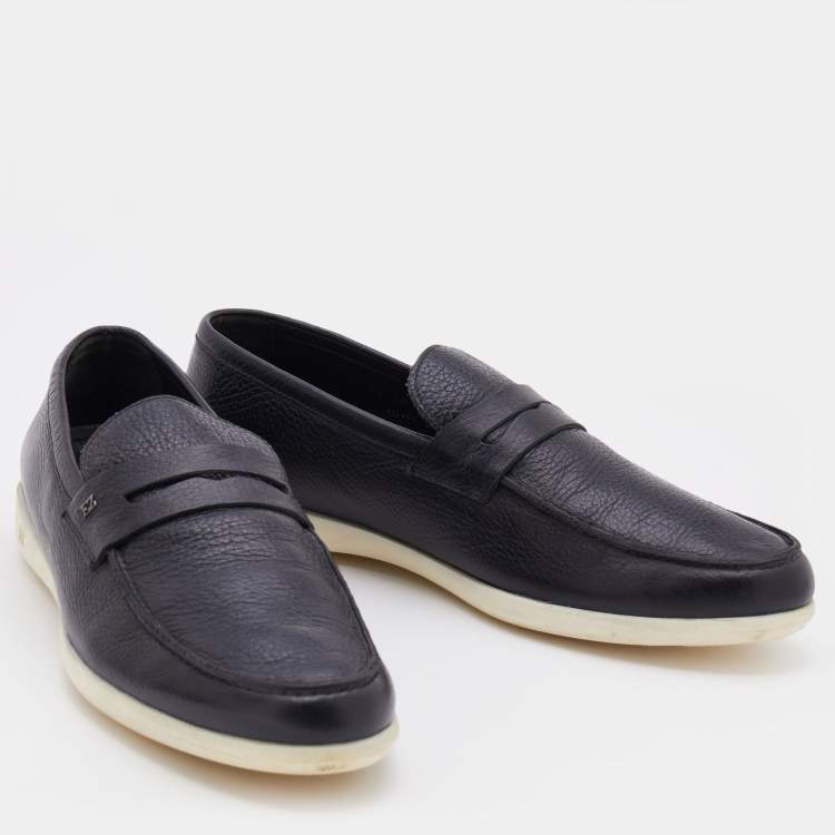Pre Owned Ermenegildo Zegna Black Leather Slip On Penny Slip On Loafers Size 43.5