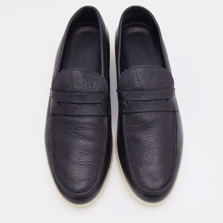 Pre Owned Ermenegildo Zegna Black Leather Slip On Penny Slip On Loafers Size 43.5