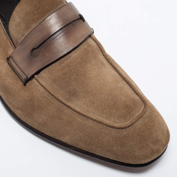 Pre Owned Ermenegildo Zegna Brown Suede Slip On Loafers Size 42.5