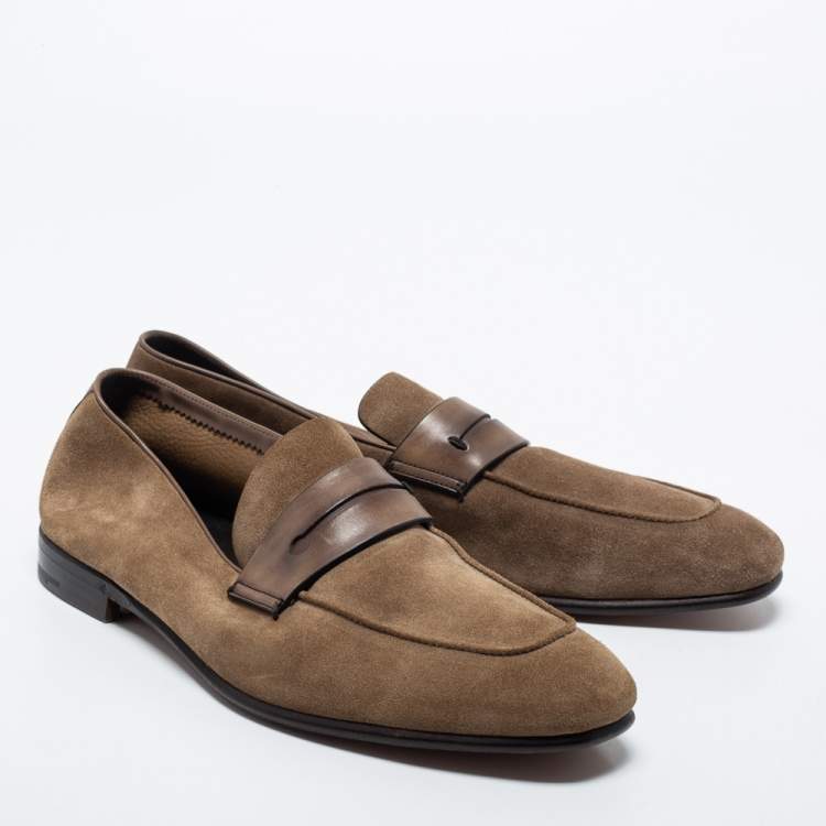 Pre Owned Ermenegildo Zegna Brown Suede Slip On Loafers Size 42.5