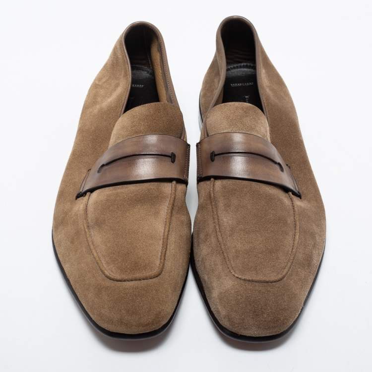 Pre Owned Ermenegildo Zegna Brown Suede Slip On Loafers Size 42.5