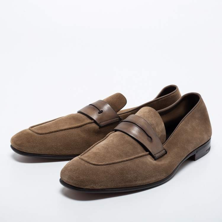 Pre Owned Ermenegildo Zegna Brown Suede Slip On Loafers Size 42.5