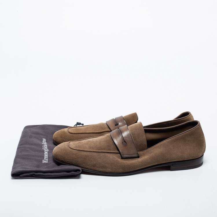 Pre Owned Ermenegildo Zegna Brown Suede Slip On Loafers Size 42.5