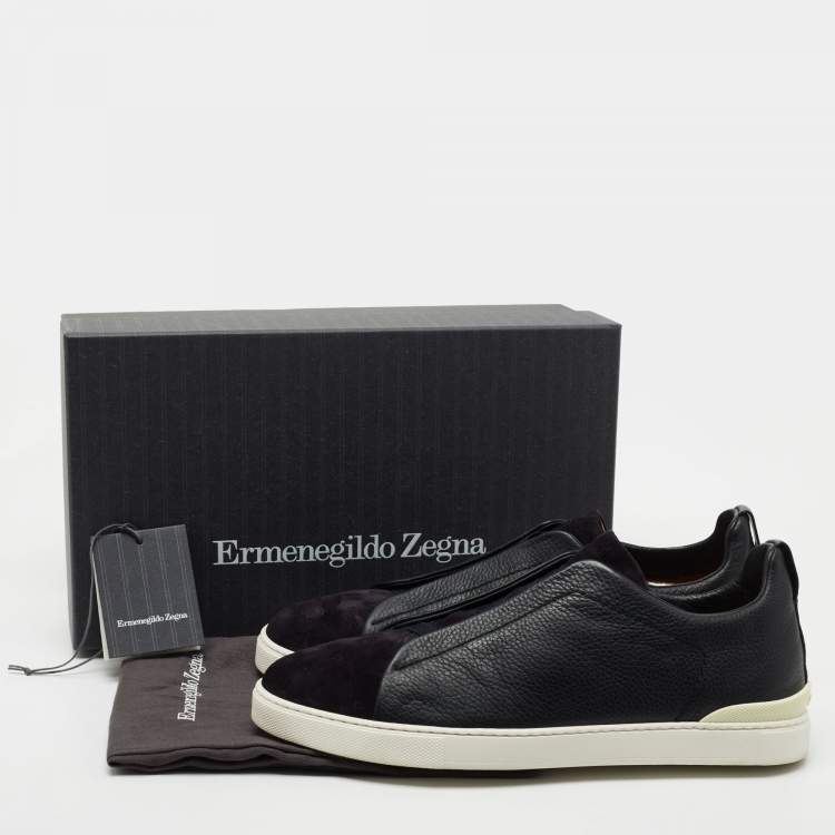 Pre Owned Ermenegildo Zegna Black Suede and Leather Low Top Sneakers Size 45