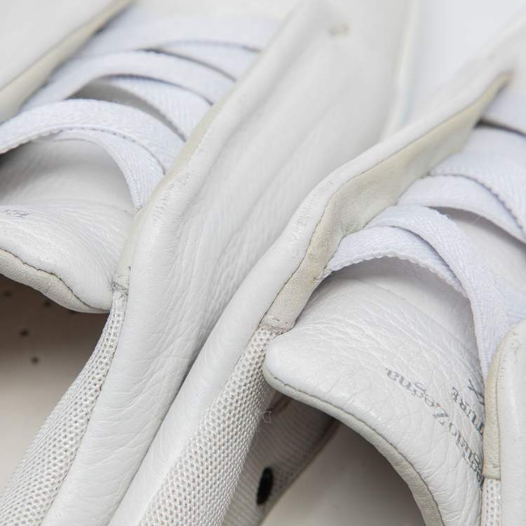 Pre Owned Ermenegildo Zegna White Leather Triple Stitch Low Top Sneakers Size 42