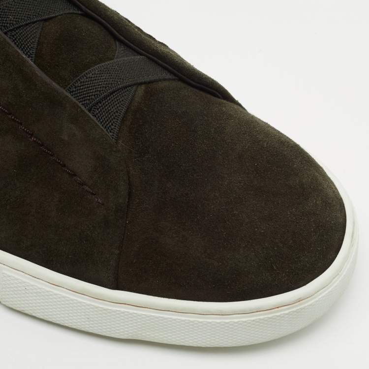 Pre Owned Ermenegildo Zegna Dark Green Suede Low Top Sneakers Size 43.5