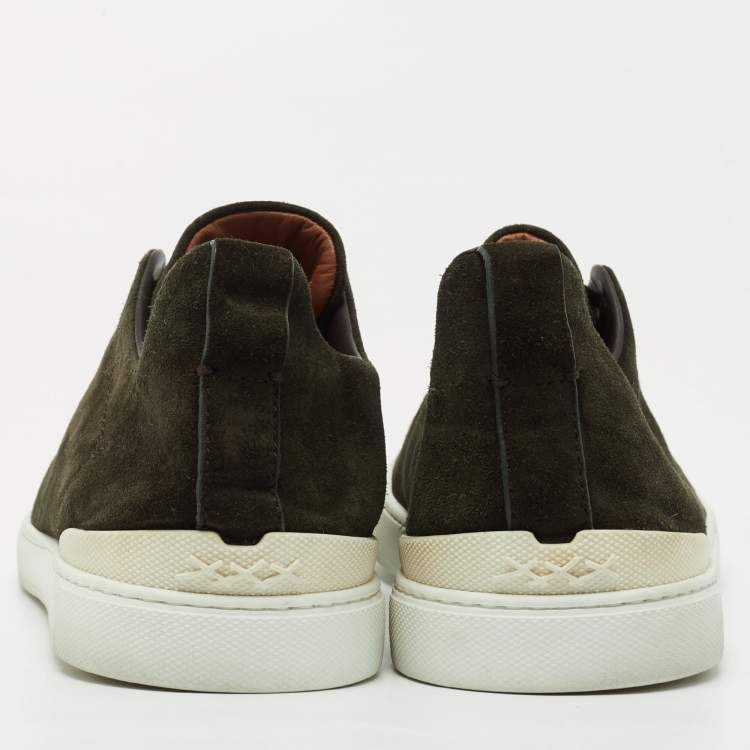 Pre Owned Ermenegildo Zegna Dark Green Suede Low Top Sneakers Size 43.5