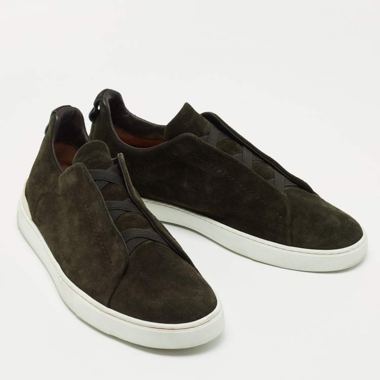 Pre Owned Ermenegildo Zegna Dark Green Suede Low Top Sneakers Size 43.5