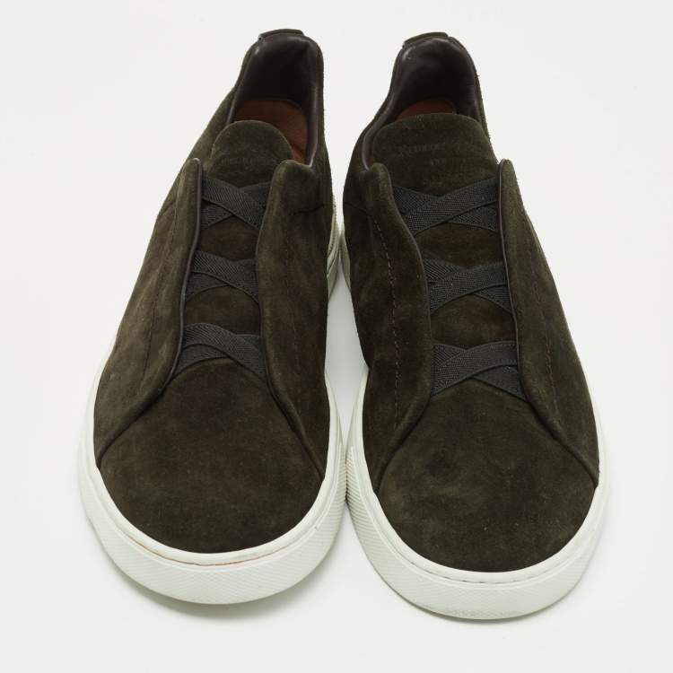Pre Owned Ermenegildo Zegna Dark Green Suede Low Top Sneakers Size 43.5