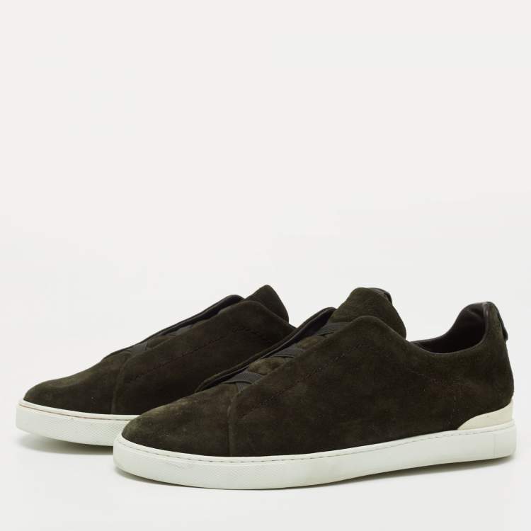 Pre Owned Ermenegildo Zegna Dark Green Suede Low Top Sneakers Size 43.5