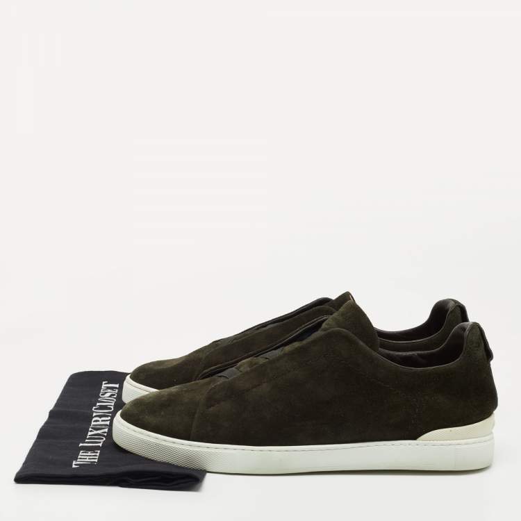 Pre Owned Ermenegildo Zegna Dark Green Suede Low Top Sneakers Size 43.5
