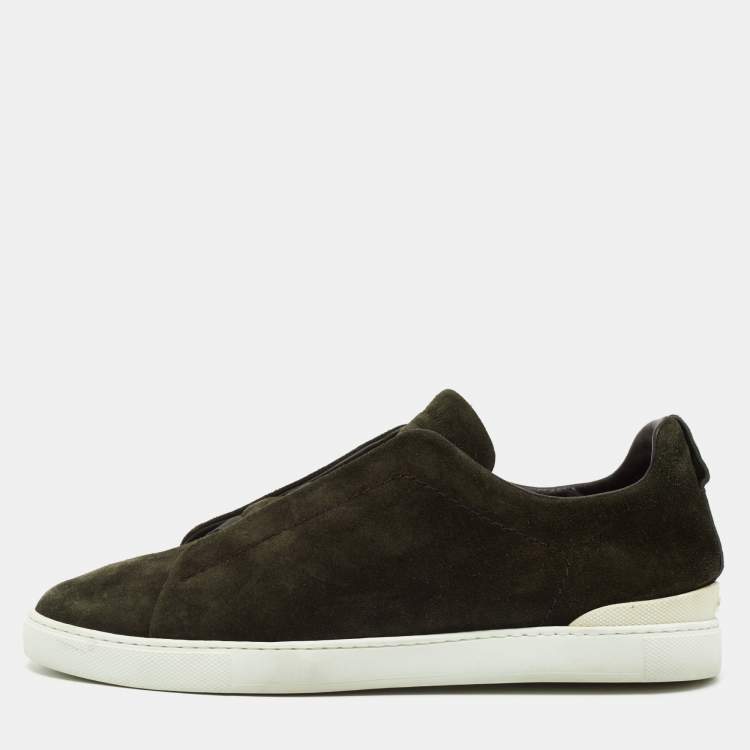Pre Owned Ermenegildo Zegna Dark Green Suede Low Top Sneakers Size 43.5