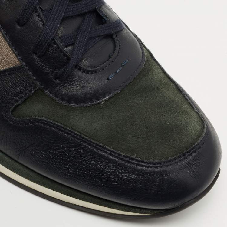 Pre Owned Ermenegildo Zegna Tricolor Suede, Leather and Canvas Low Top Sneakers Size 44